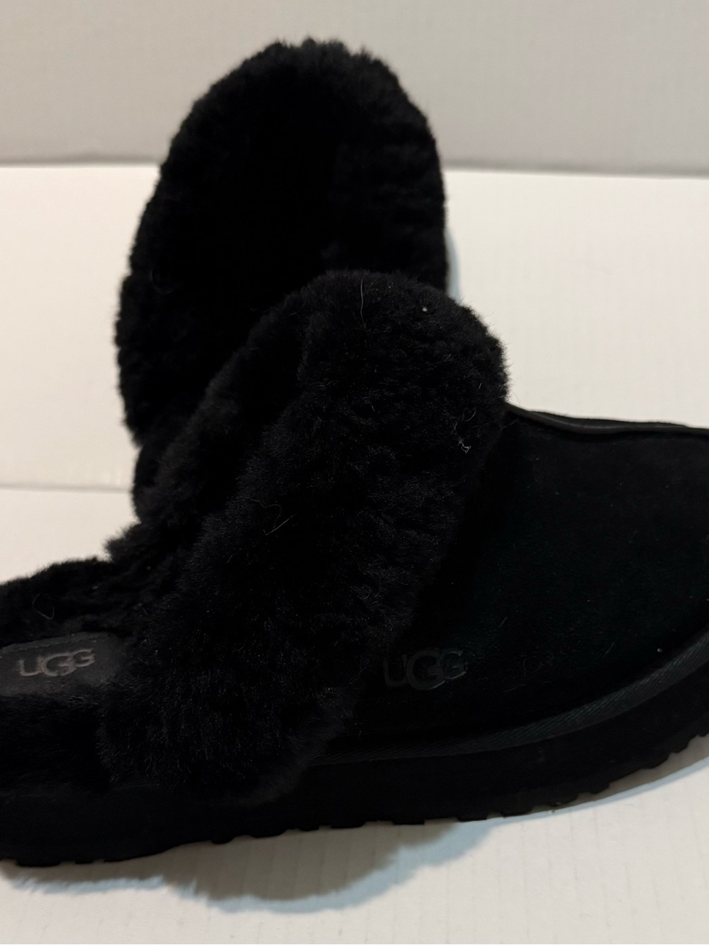 UGG Women's Black Plush Shearling Slip-On Slippers